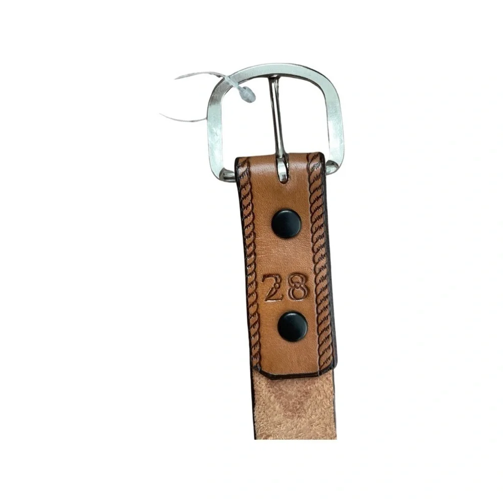LONGHORN Leather & Buckle Ethan Tooled Belt Brown w/Silver Buckle Youth Size 28.